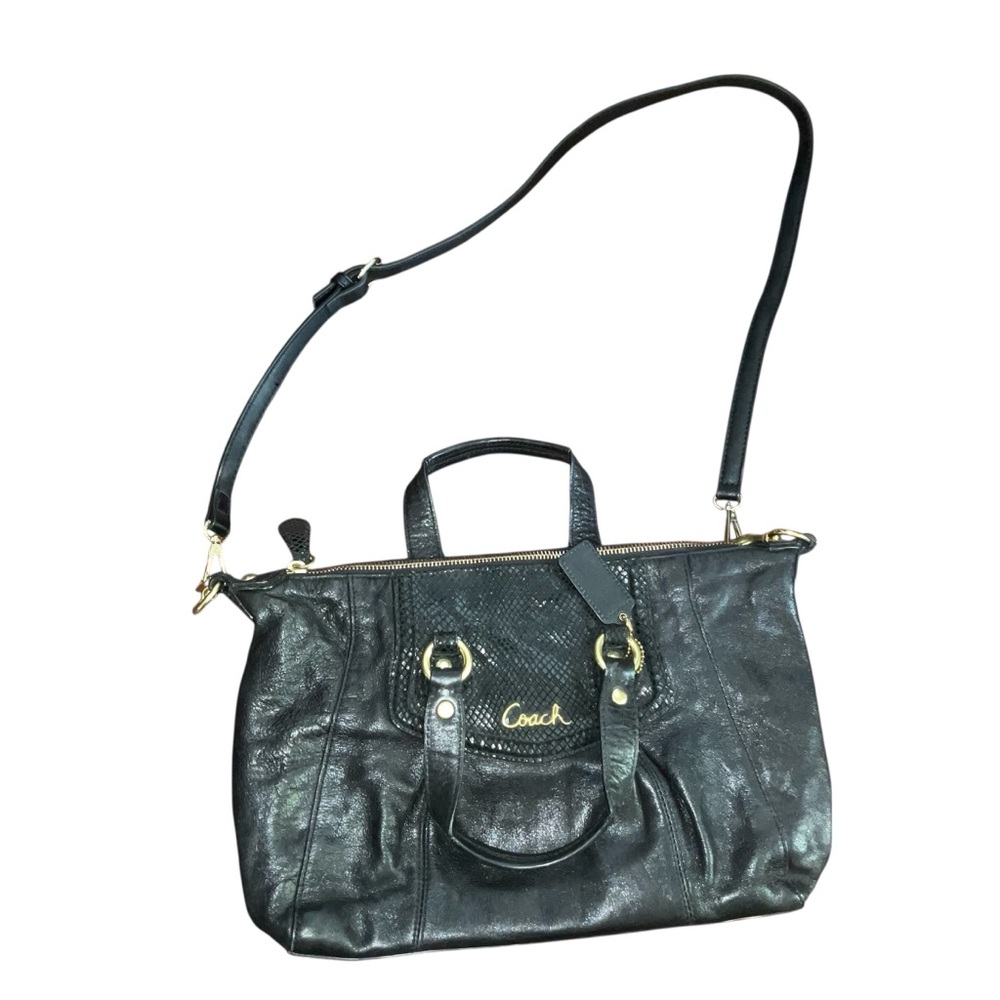 Coach Ashley Black Leather Python Snakeskin Satch… - image 2